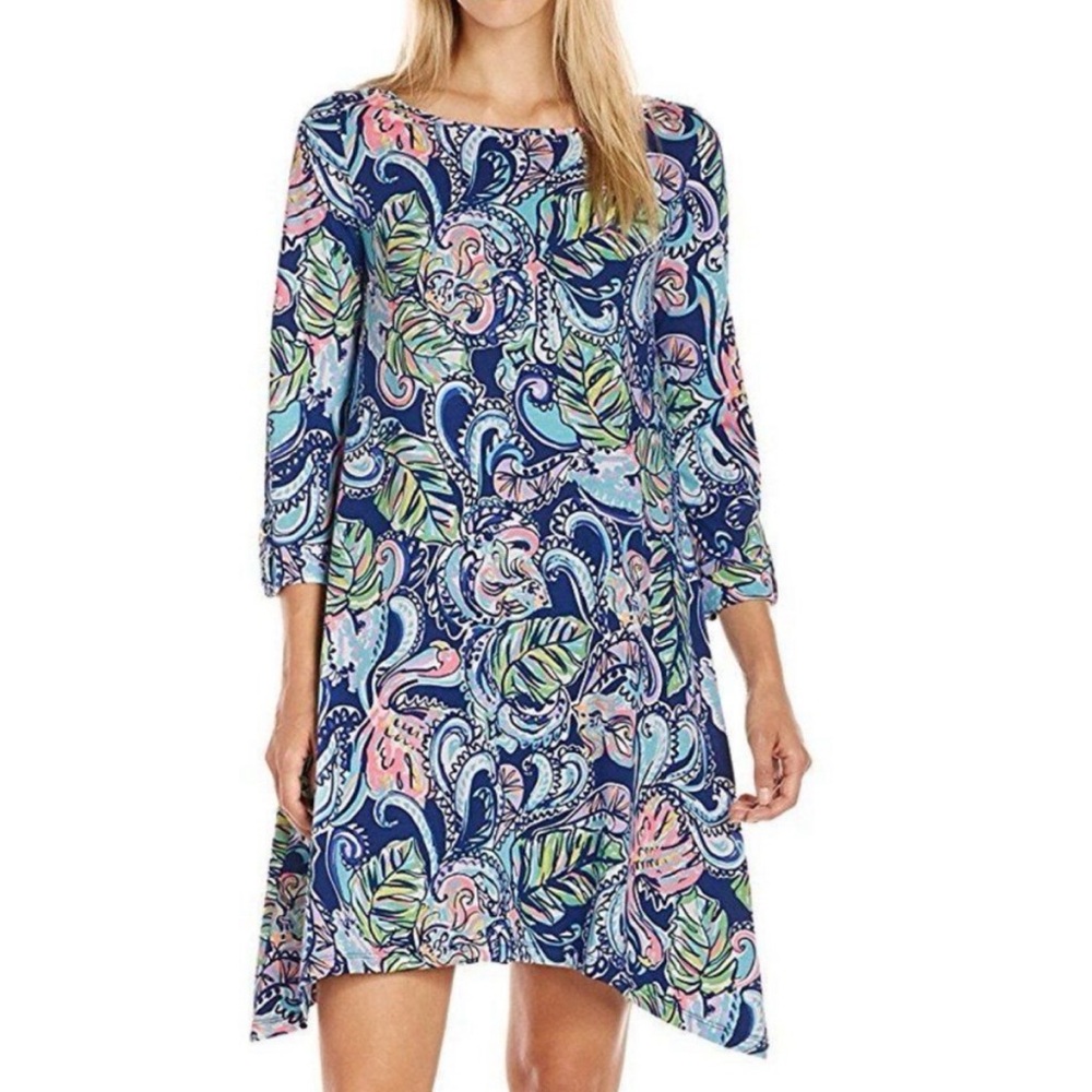 Lilly Pulitzer EUC Edna Pima Cotton T-Shirt Dress XS Hanging With Fronds